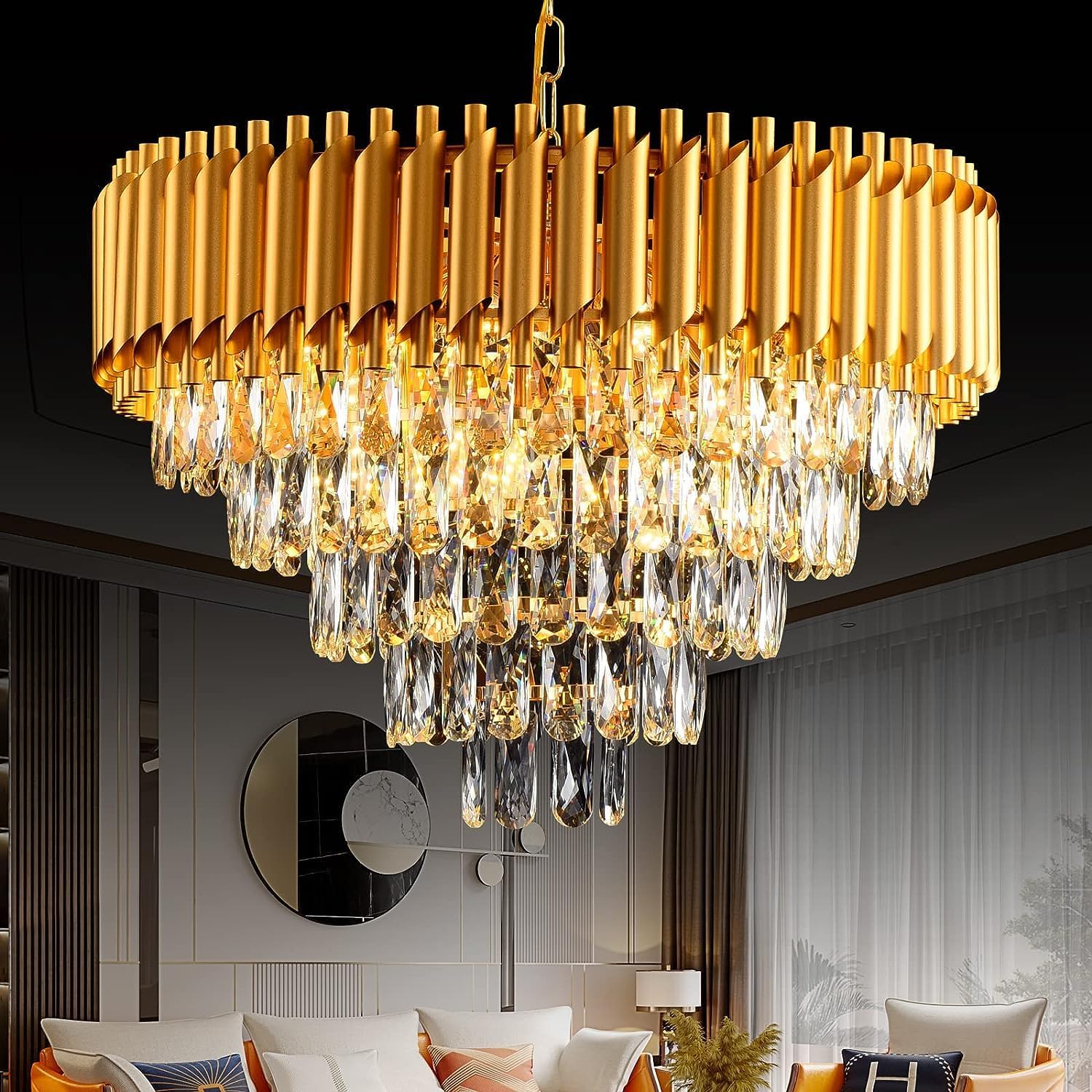 ADWAIT K9 Crystal Gold Chandeliers Light (600mm) 